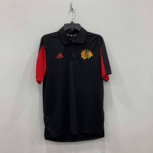 Adidas Mens Black Red Chicago Blackhawks Short Sleeve NHL Polo Shirt Size S image number 1