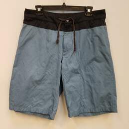 Mens Blue Pockets Flat Front Drawstring Waist Casual Chino Shorts Size 48