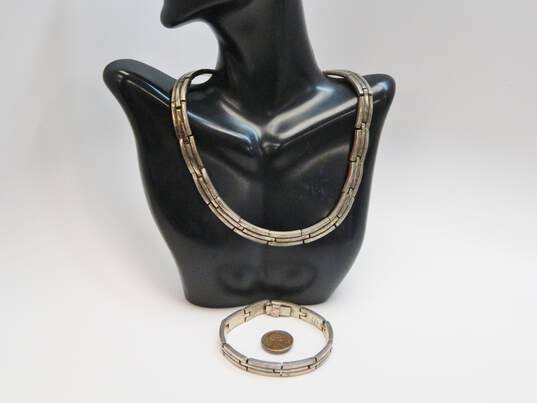 Vintage Taxco Sterling Silver Heavy Link Necklace & Bracelet Set 149.6g image number 4