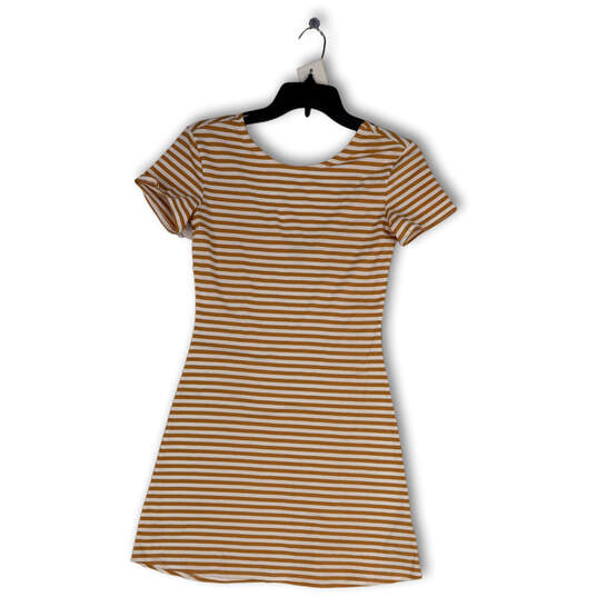 NWT Womens Tan White Striped Round Neck Short Sleeve Mini Dress Size XS image number 3
