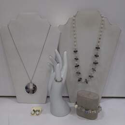 Bundle of Assorted Silver, Grey, And White Toned Fashion Jewelry
