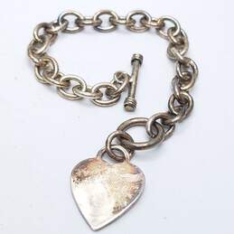 Sterling Silver 28.6mm Heart Charm 7.5" Toggle Bracelet 29.6g alternative image