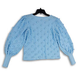 Womens Blue Pom Pom Crew Neck Long Sleeve Pullover Sweater Size Large alternative image