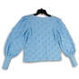 Womens Blue Pom Pom Crew Neck Long Sleeve Pullover Sweater Size Large image number 2