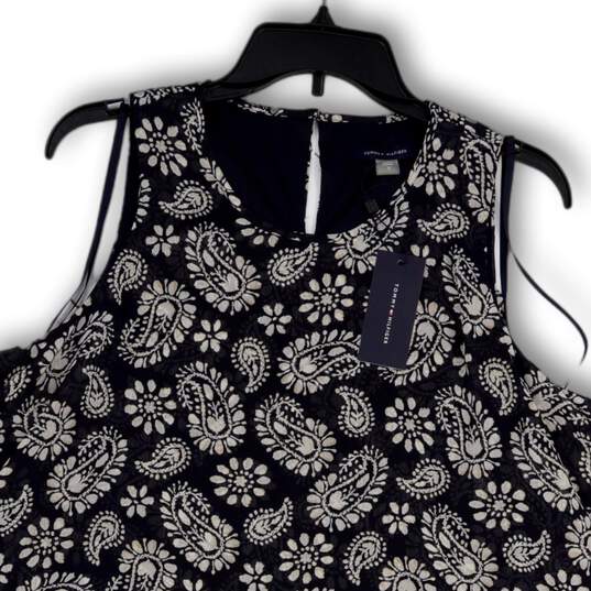 NWT Womens Blue Paisley Keyhole Back Cold Shoulder Mini Dress Size 12 image number 3