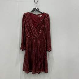 NWT Nanette Lepore Womens Red Sequins Long Sleeve Back-Zip Sheath Dress Size 12