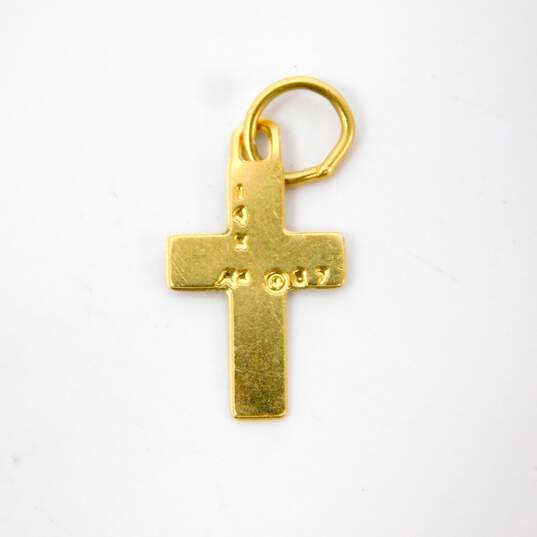 14K Yellow Gold Etched Cross & CZ Figure Pendants 0.7g image number 3