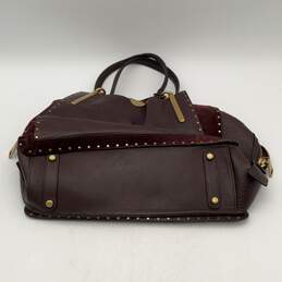 Coach Womens Burgundy Gold Leather Studded Zipper Top Handle Handbag