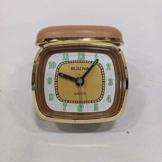 Vintage Bulova Quartz 1950's Travel Alarm Clock image number 1