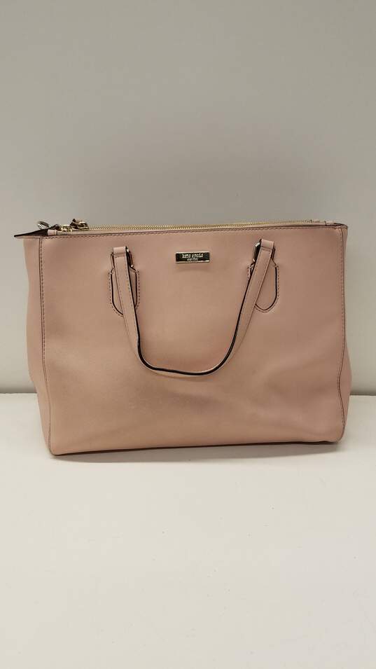 Kate Spade Leighann Laurel Way Pink Crossgrain Leather Double Zip Large Shoulder Tote Bag image number 1