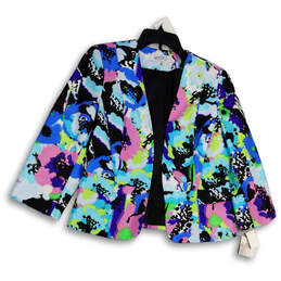 Womens Multicolor Abstract Long Sleeve Pockets Open Front Blazer Size 8