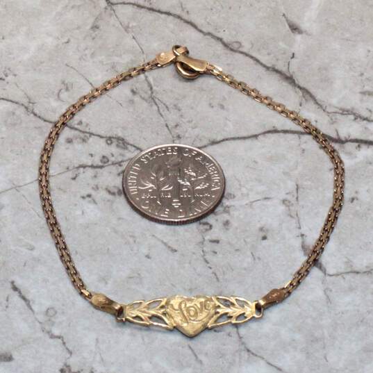 OroAmerica 10K Yellow & Rose Gold Heart Chain Bracelet - 1.67g image number 4