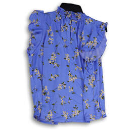 Womens Blue Ruffle Sleeve Smocked Mock Neck Key Hole Back Blouse Top Size M alternative image