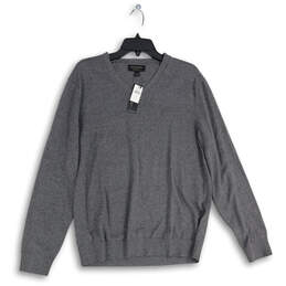 NWT Mens Gray Knitted V-Neck Long Sleeve Pullover Sweater Size Large