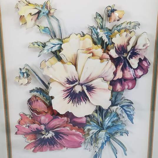 Lois Thayer - 1970s Hand Cut Paper Tole 3D Shadow Box Flower - Framed Art image number 3