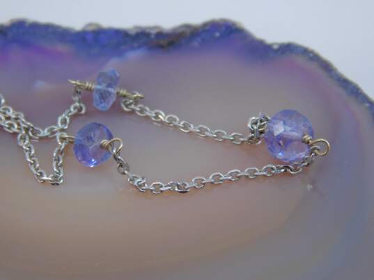 14K White Gold Faceted Tanzanite Station Necklace 2.6g image number 4