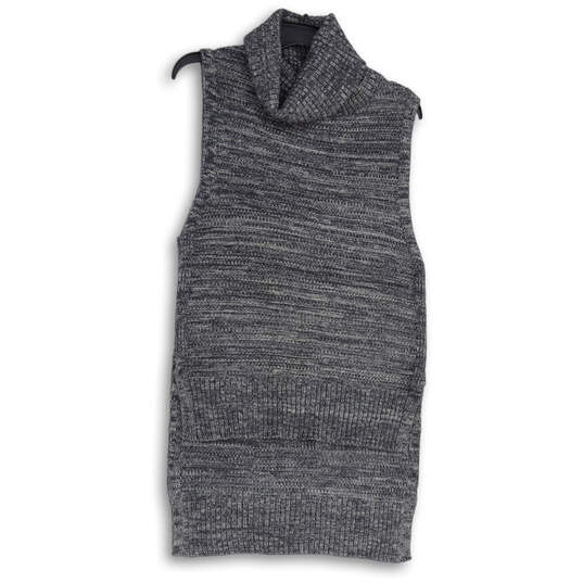 Womens Gray Knitted Turtleneck Sleeveless Hi-Low Hem Pullover Sweater Sz S image number 1