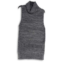 Womens Gray Knitted Turtleneck Sleeveless Hi-Low Hem Pullover Sweater Sz S
