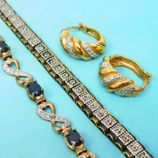 925 Vermeil Sapphire & Diamond Accent Bracelet & Hoop Earrings 30.7g image number 1