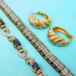 925 Vermeil Sapphire & Diamond Accent Bracelet & Hoop Earrings 30.7g