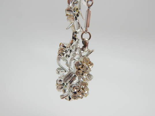 Vintage Coro Icy Rhinestone & Silver Tone Flower Pendant Necklace 25.8g image number 6