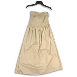 H&M Womens Beige Strapless Smocked Knee Length A-Line Dress Size Medium