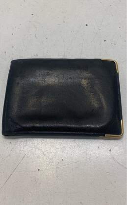 Black Leather Bifold ID Card Wallet 14K Trim Corners Men's