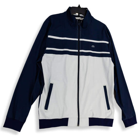 Mens Blue Gray Mock Neck Long Sleeve Full-Zip Windbreaker Jacket Size XL image number 1