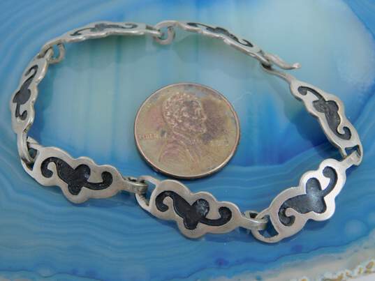 Vintage Taxco Mexico 925 Modernist Abstract Overlay Linked Chain Bracelet 7g image number 5