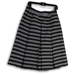 Womens Gray Striped Regular Fit Flat Front Elastic Waist A-Line Skirt Sz 6