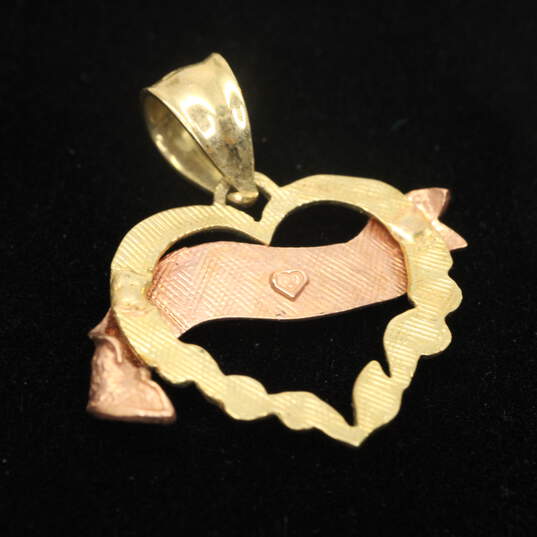 10K Two Tone Gold 'FOREVER' Ribbon Heart Pendant - 1.09g image number 2