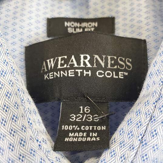 Kenneth Cole Men Blue Button Up Sz16 NWT image number 3