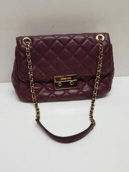 Michael Kors Quilted Pattern Wine Red Shoulder Bag Purse Gold Chain