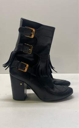 Laurence Dacade Leather Moto Fringe Boots Black 8