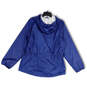 Womens Blue Long Sleeve Hooded Pockets Full-Zip Windbreaker Jacket Size XL image number 2