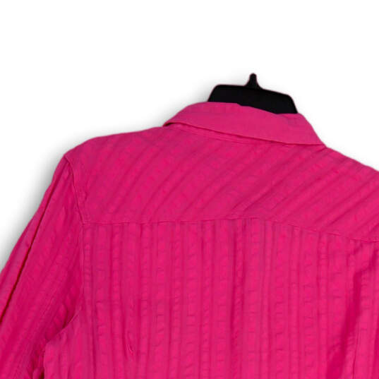Womens Pink Collared Pocket Long Sleeve Button-Up Shirt Size Large image number 4