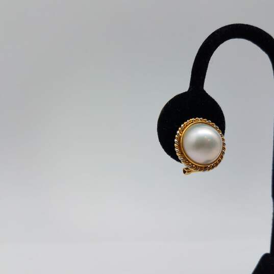 14k Gold Omega Back Round 12mm Fw Pearl Earrings 9.1g image number 6