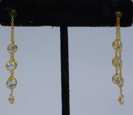Elegant 14K Yellow Gold CZ Drop Earrings 3.2g