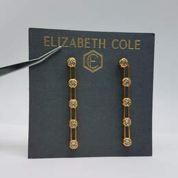 Elizabeth Cole Gold Tone Crystal Elegant Dangle Earrings w/bag 6.5g