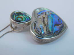 Artisan 925 Abalone Heart Pendant Necklace & Earrings w/ Chunky Ring 21.7g alternative image