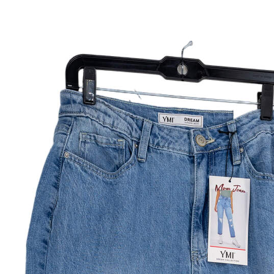 NWT Womens Blue Denim Distressed 5-Pocket Design Mom Jeans Size 11 image number 3