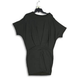 Womens Black Pleated Round Neck Cap Sleeve T-Shirt Dress Size XS