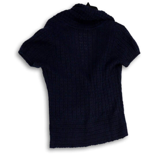 NWT Womens Blue Knitted V-Neck Short Sleeve Pullover Sweater Size M image number 2