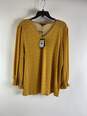 Adrianna Papell Women Yellow Polka Dot Blouse L NWT image number 1