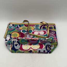 Coach Womens Multicolor Signature Print Logo Charm Zipper Pocket Tote Bag Purse alternative image
