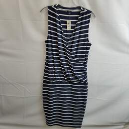 Ann Taylor Women's Navy Striped Rayon Midi Dress Size M