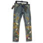 NWT Mens Blue Denim Paint Splatter 5-Pocket Design Straight Leg Jeans Sz 34 image number 1