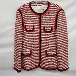 Gucci Women's Red Striped Tweed Wool Evening Jacket Size 48 AUTHENTICATED
