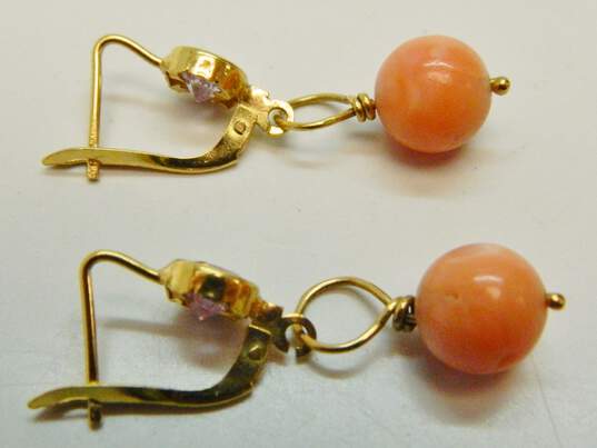 18K Yellow Gold Purple CZ Coral Ball Bead Dangle Earrings 5.0g image number 3