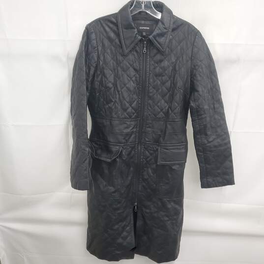 Express Quilted Black Leather Trench Coat Women's Size 11/12 image number 1